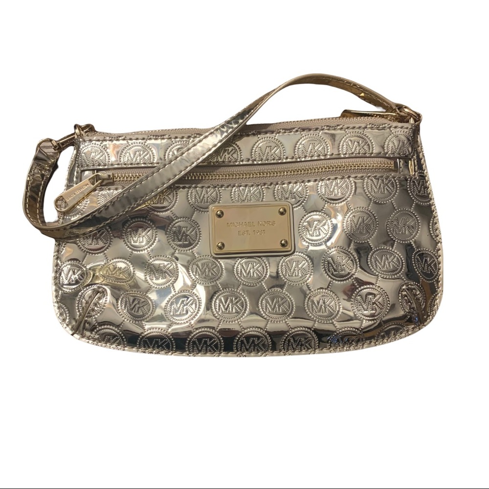 Michael Kors Gold Metallic Clutch/Wristlet in Shiny Gold